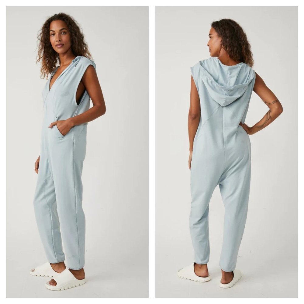 NEW! Free People Nothing But Sweats Hooded Jumpsuit Blue